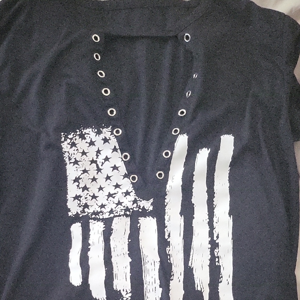 Black T-Shirt with White Flag Design